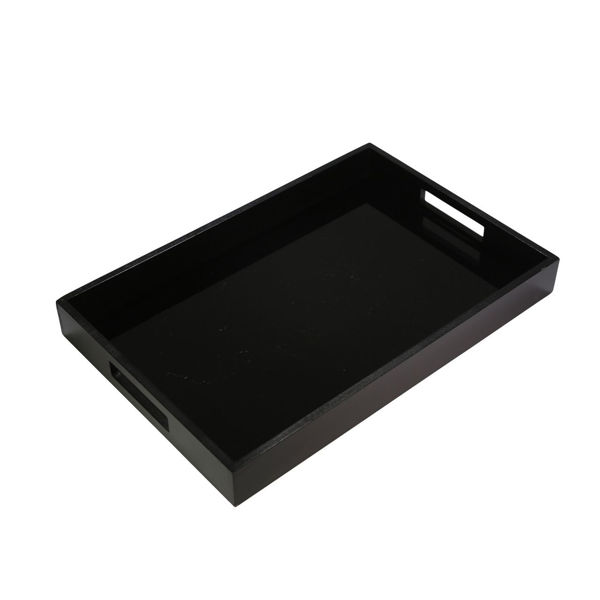 Picture of BLACK WOOD/GLASS TRAY