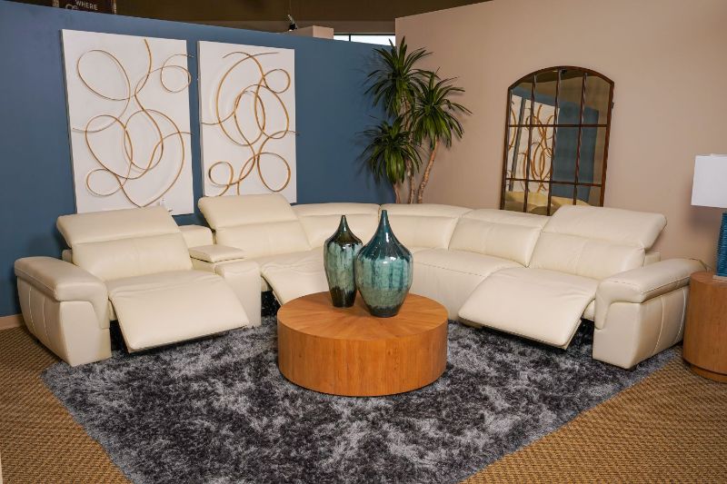 Picture of CAESAR CREAM LEATHER POWER RECLINING SECTIONAL