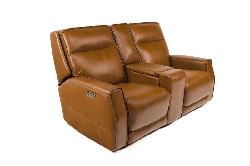Picture of OLD SADDLE TAN ALL LEATHER PW RECLINING LOVESEAT