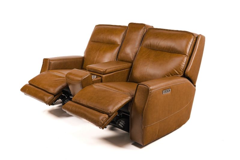 Picture of OLD SADDLE TAN ALL LEATHER PW RECLINING LOVESEAT